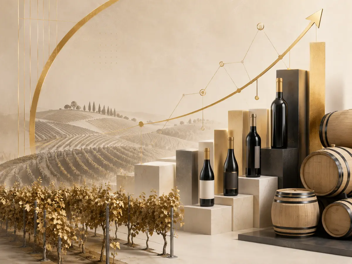 Illustrazione stilizzata di crescita nel mondo del vino